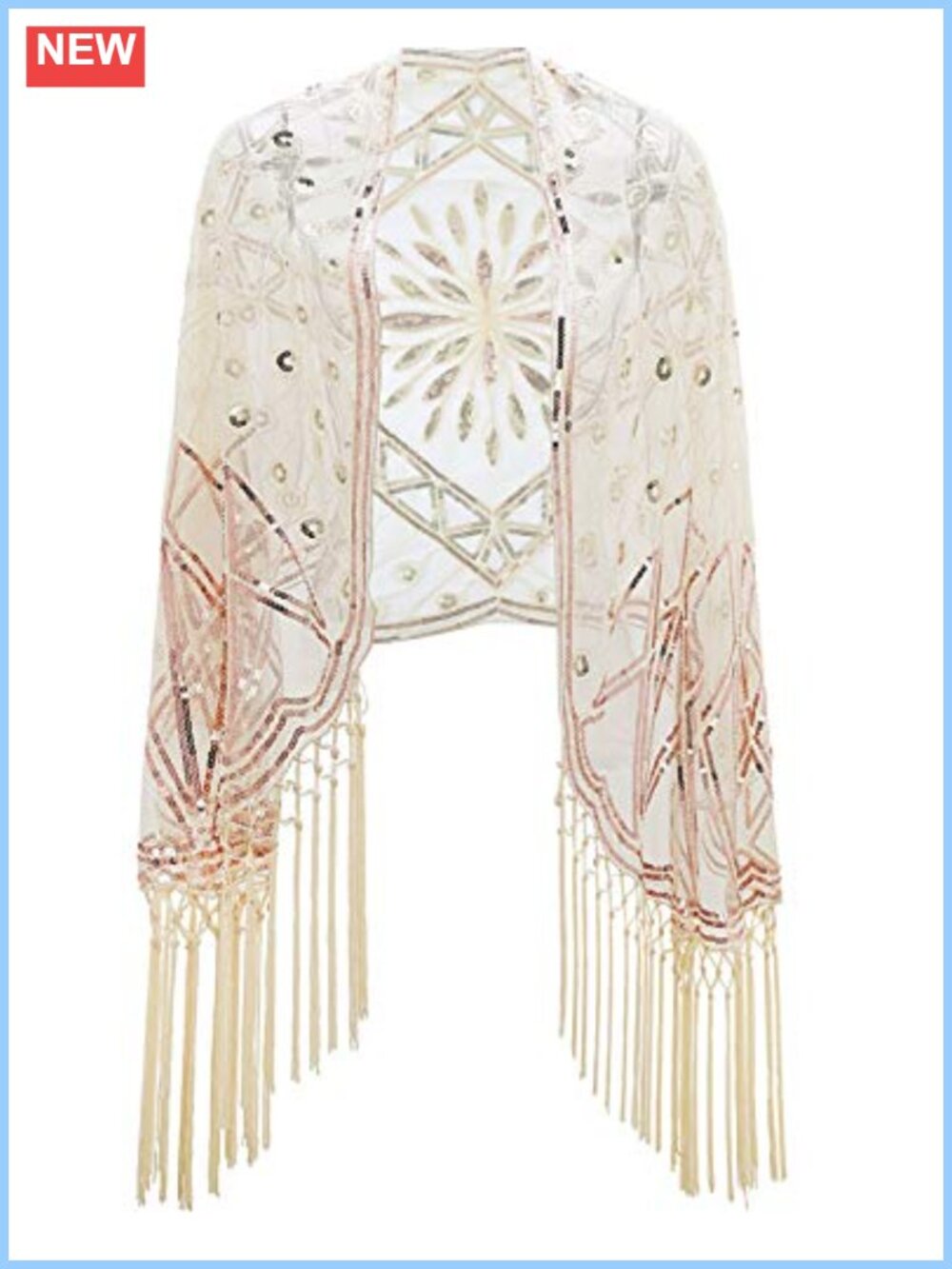 Sequin Flapper Shawl Fringed 1920s Evening Scarf Wrap Tulle Gatsby Cape
